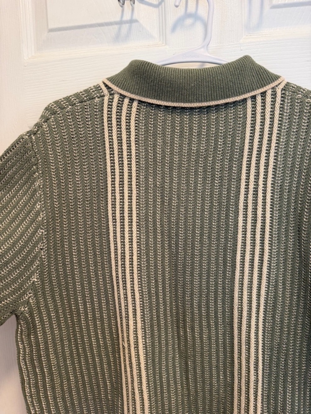Todd Snyder Olive Green Knit Polo with Cream Stripes - Picture 6 of 8